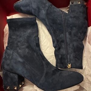 Valentino Garavani Blue Suede Rockstud Heels Anklet Boots-40- worn a few times